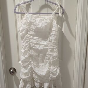 NWT MINKPINK White Ruched Mini Dress With Tie Straps